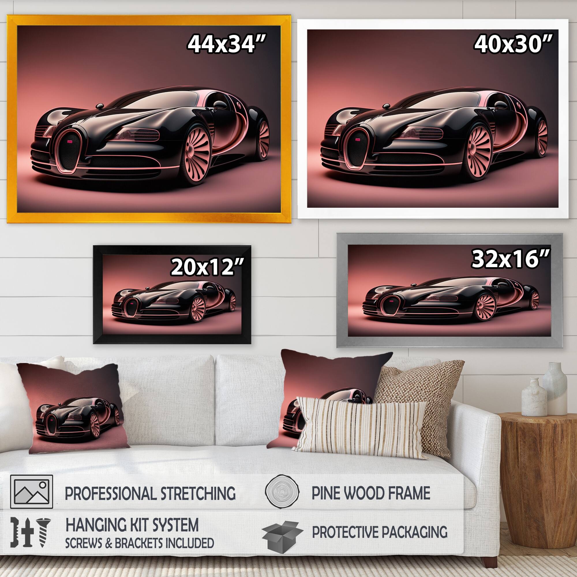 Designart "Visionary Bugatti Design In Black And Magenta V" Exotic Car